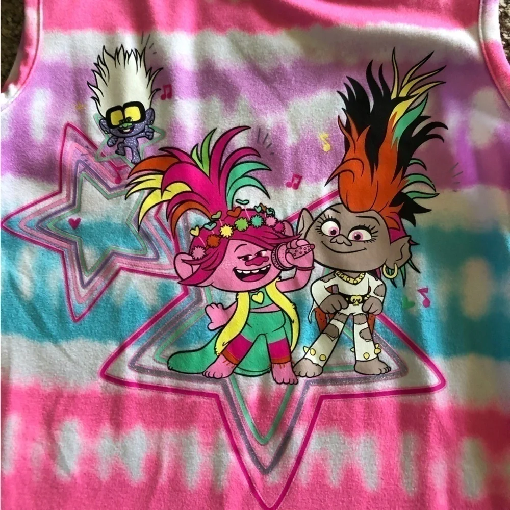 Trolls sleeveless rainbow striped dress in size XS